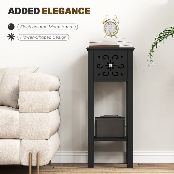 Ensemble de 2 tables d'appoints avec tiroir et étagère de rangement ouverte, noir