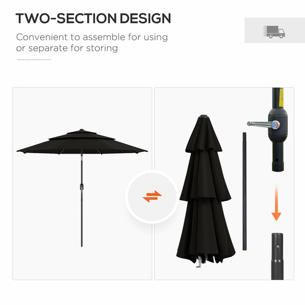 9-foot, 3-tier patio umbrella with push-button tilt, black