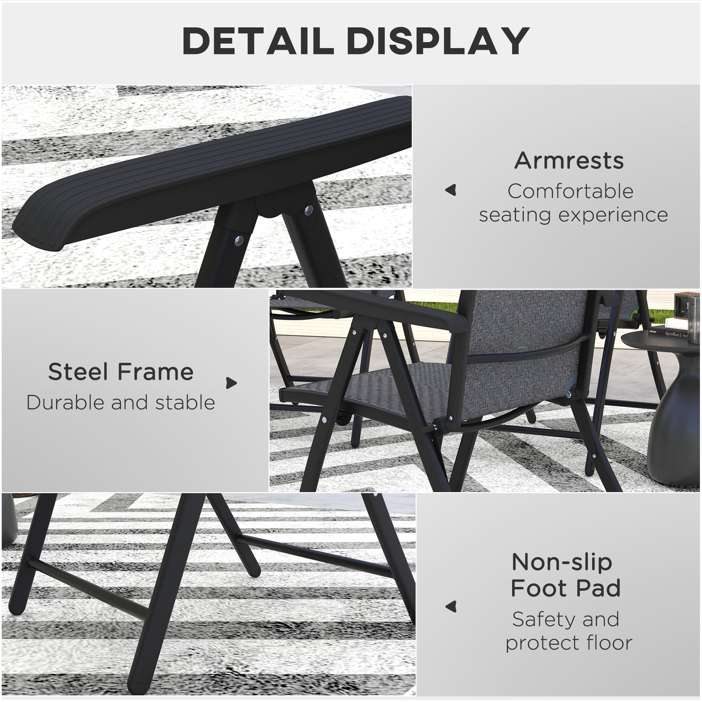 Lot de 2 chaises pliantes d'extérieur en osier avec dossier réglable, gris