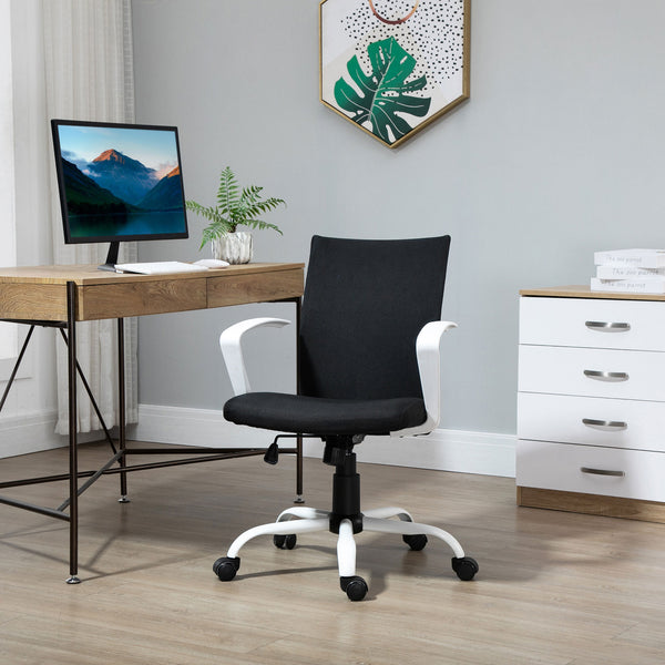 Fauteuil de bureau en lin, dossier mi-haut, inclinable et pivotant, noir