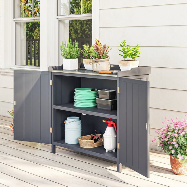 Armoire de rangement avec plateau galvanisé et étagère, gris