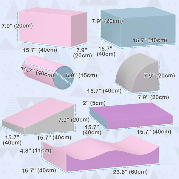 Lot de 7 blocs d'escalade en mousse souple modulaires pour enfants, rose/mauve