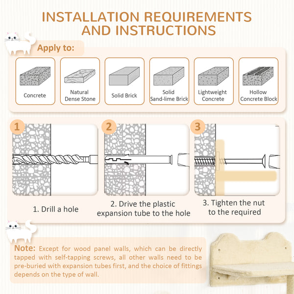 Étagère murale pour chat avec griffoir et hamac, beige