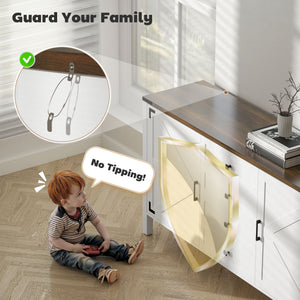 Buffet style campagnard, avec plateau épais, 2 portes de grange, 4 tiroirs et 2 étagères réglables, blanc