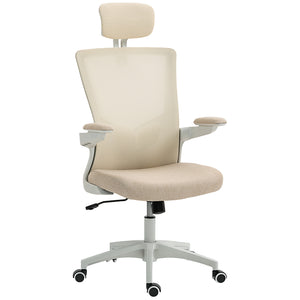 Ergonomic office chair with lumbar support and headrest, beige