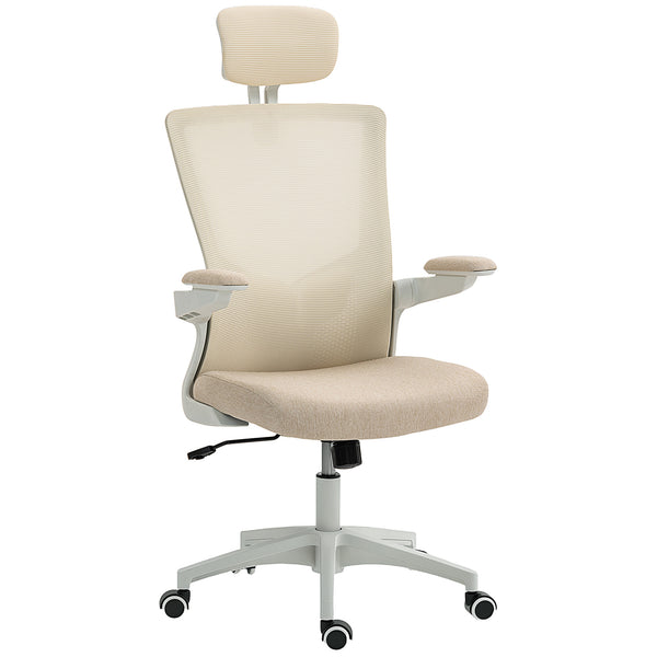 Ergonomic office chair with lumbar support and headrest, beige