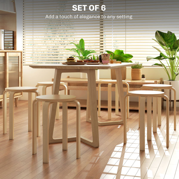 Round Stackable Chairs Set of 6, 18-Inch Backless Stacking Stools for Kitchen, Dining Room, Office, Outdoors