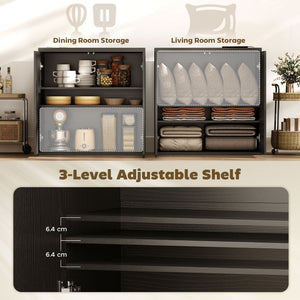 Sideboard Buffet Cabinet, 30.7" Kitchen Cabinet with Soft-Close Door and Adjustable Shelves, Distressed Black Grey