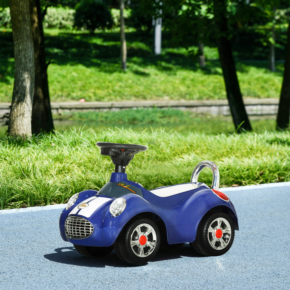 Voiture à pousser pour bambin avec musique, klaxon, lumière, bleu foncé