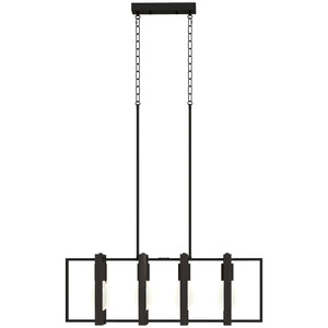 Luminaire suspendu linéaire style ferme, avec 4 abat-jour rotatifs et hauteur réglable, noir