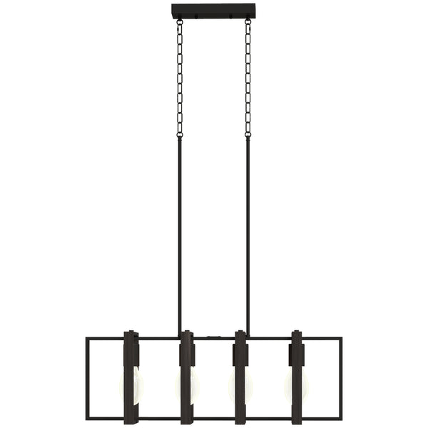 Luminaire suspendu linéaire style ferme, avec 4 abat-jour rotatifs et hauteur réglable, noir