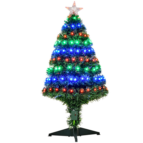 Sapin de Noël artificiel en fibre optique LED pré-éclairé de 3 pieds avec support