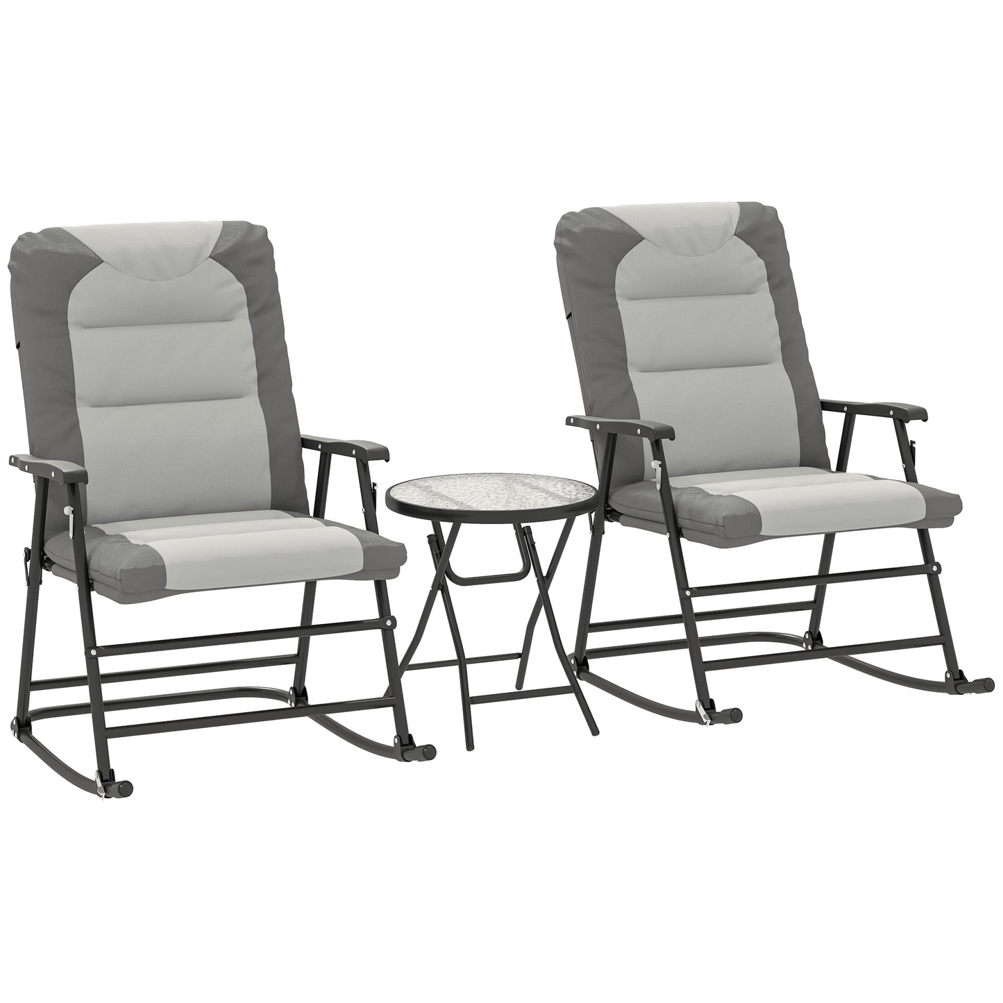 Ensemble 3 pièces chaises à bascule pliables d'extérieur Outsunny, gris clair
