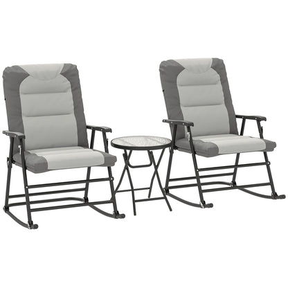 Ensemble 3 pièces chaises à bascule pliables d'extérieur Outsunny, gris clair