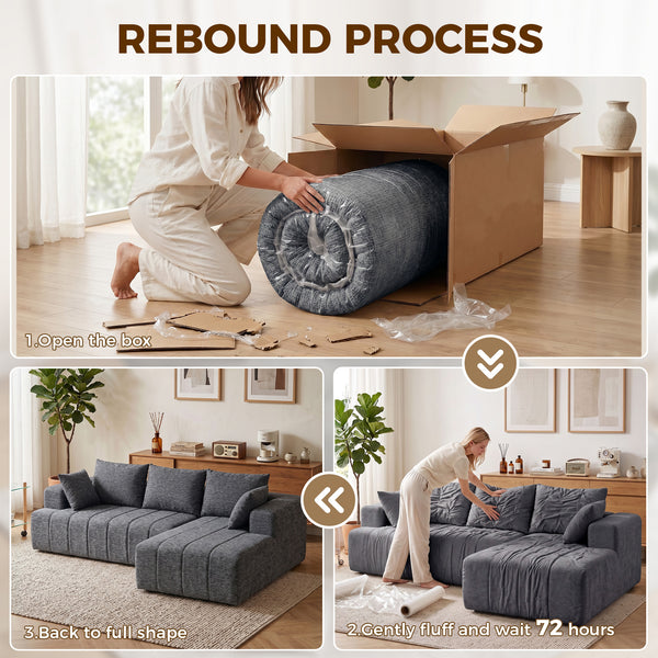 Canapé sectionnel convertible en lit gris avec méridienne et ressorts ensachés, gris