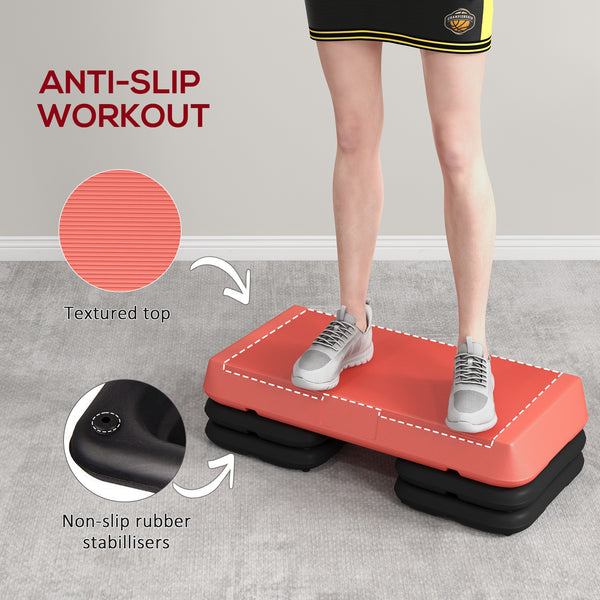 Stepper d'aérobic réglable, 3 niveaux avec rehausseurs 4", 6", 8", rouge