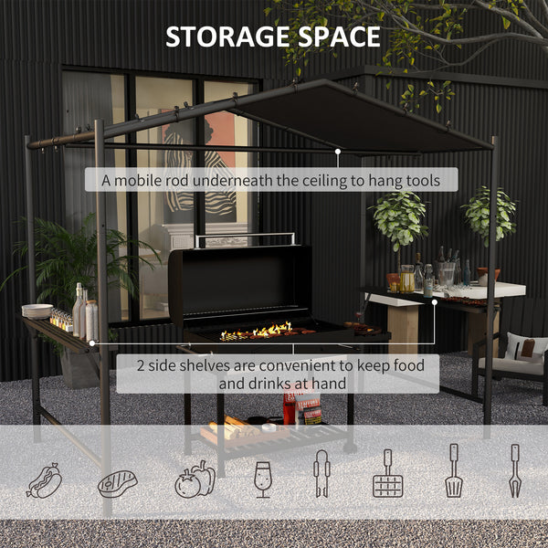 Outsunny 9' x 5' BBQ Grill Gazebo Tent, Garden Grill Canopy Outdoor Grill Shelter w/ Steel Frame and Serving Shelves, Dark Gray |