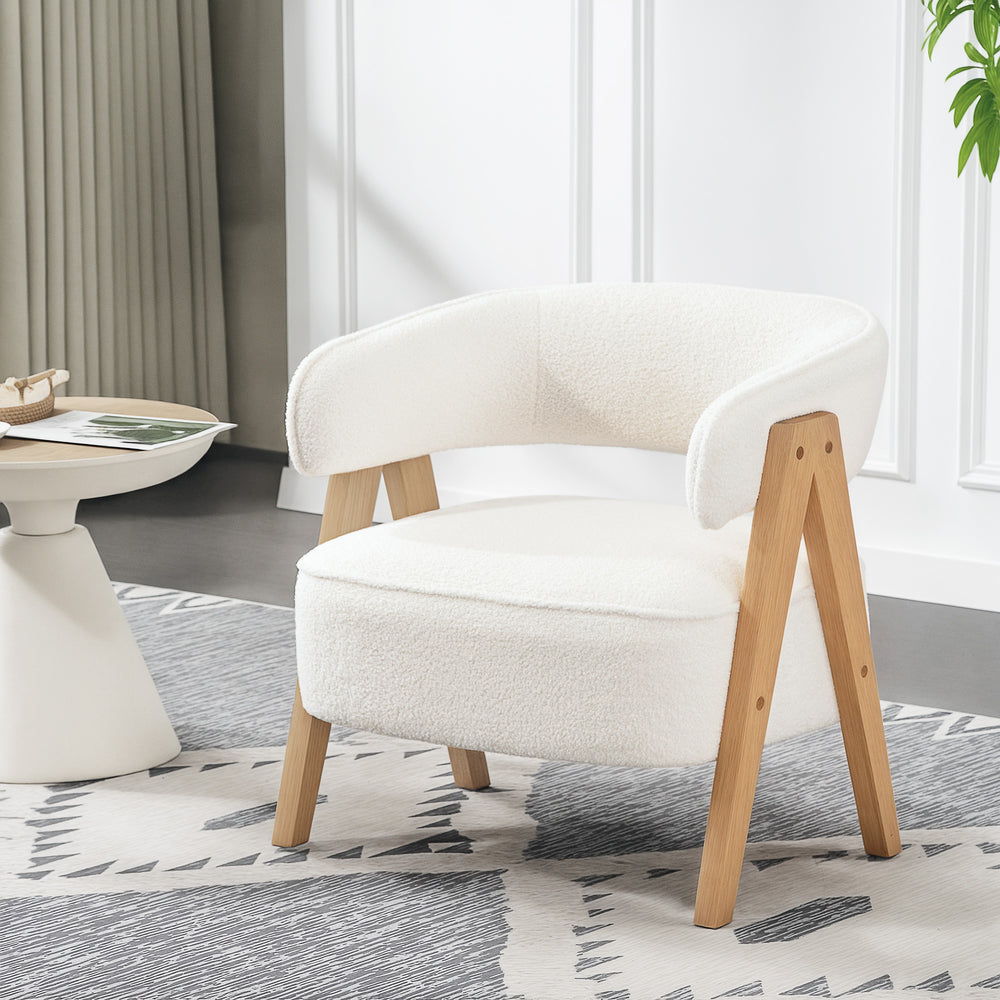 Fauteuil d'appoint en polaire Sherpa avec pieds en bois massif, blanc