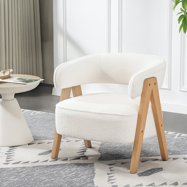 Fauteuil d'appoint en polaire Sherpa avec pieds en bois massif, blanc