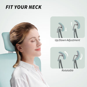 Ergonomic mesh office chair with headrest and lumbar support, light green