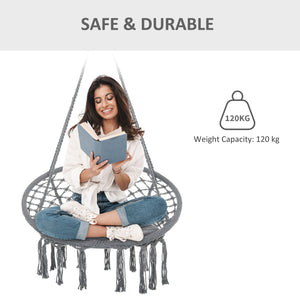 Hanging rope hammock with backrest, dark grey