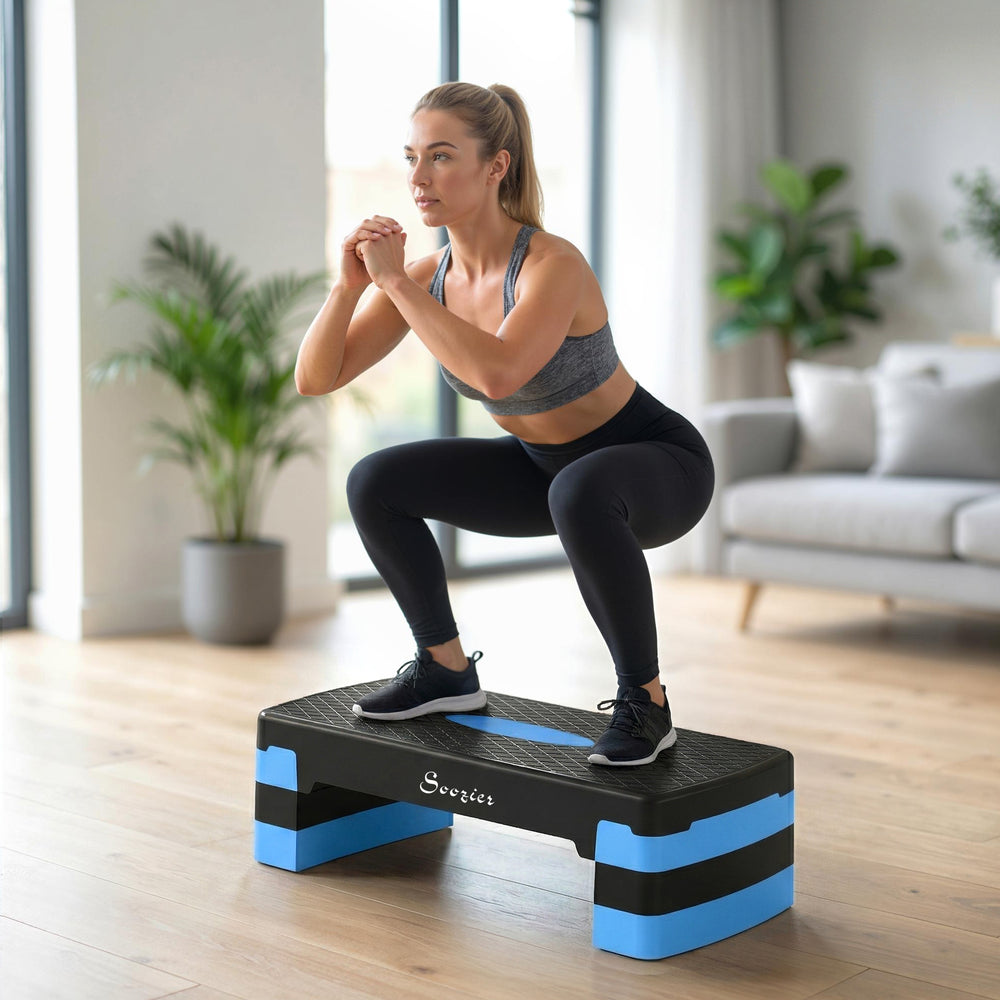 3-level adjustable aerobic step platform with non-slip surface – Blue
