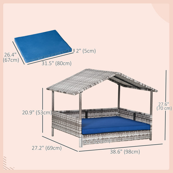 Lit pour chien en osier avec coussin pour intérieur/extérieur