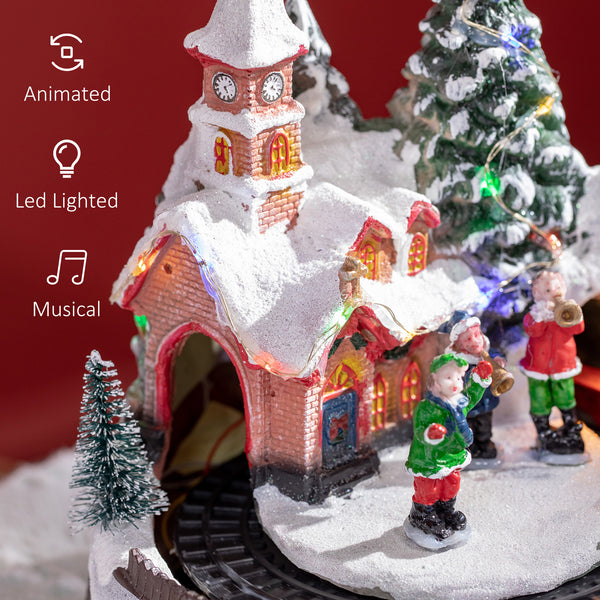 Maisons de Noël avec train rotatif multicolore