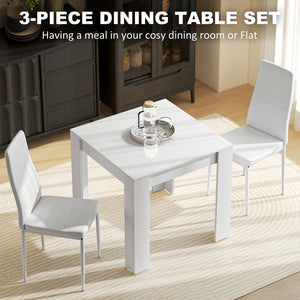 Table and chairs set for 2 people, upholstered in faux leather, white