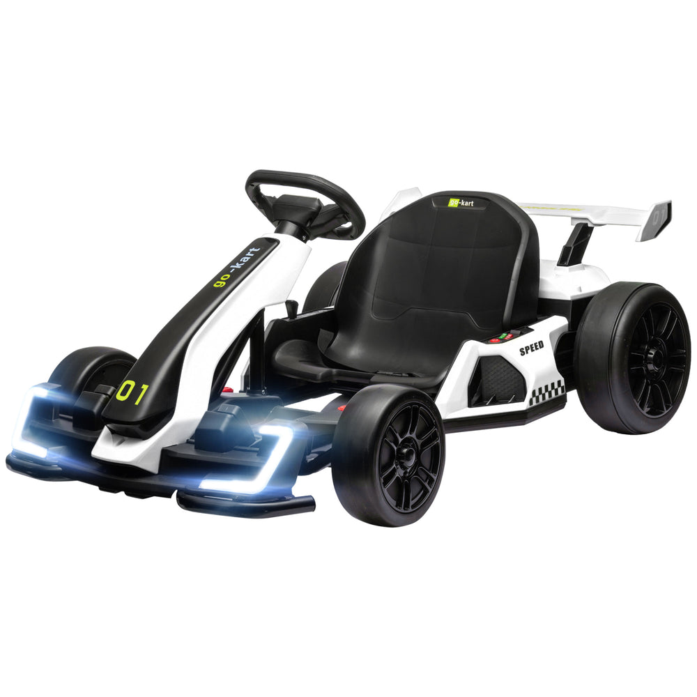 24V Electric Go-Kart with Adjustable Seat, Seat Belt, Horn, White