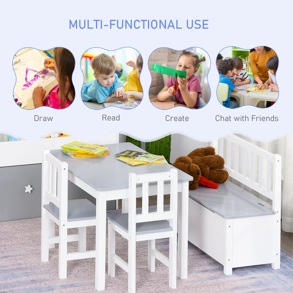 Set of 4 wooden children's chairs and benches with storage for toddlers
