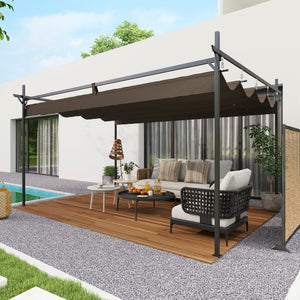 10 x 10 retractable pergola UPF 30+, brown