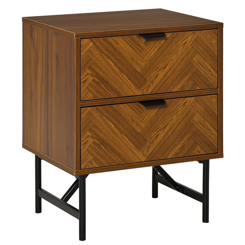 Table de chevet avec 2 tiroirs, couleur noyer