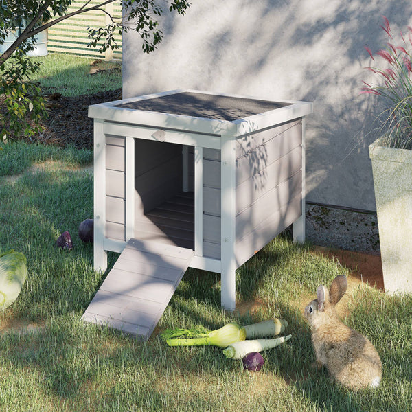 Wooden hutch with waterproof and openable asphalt roof, grey