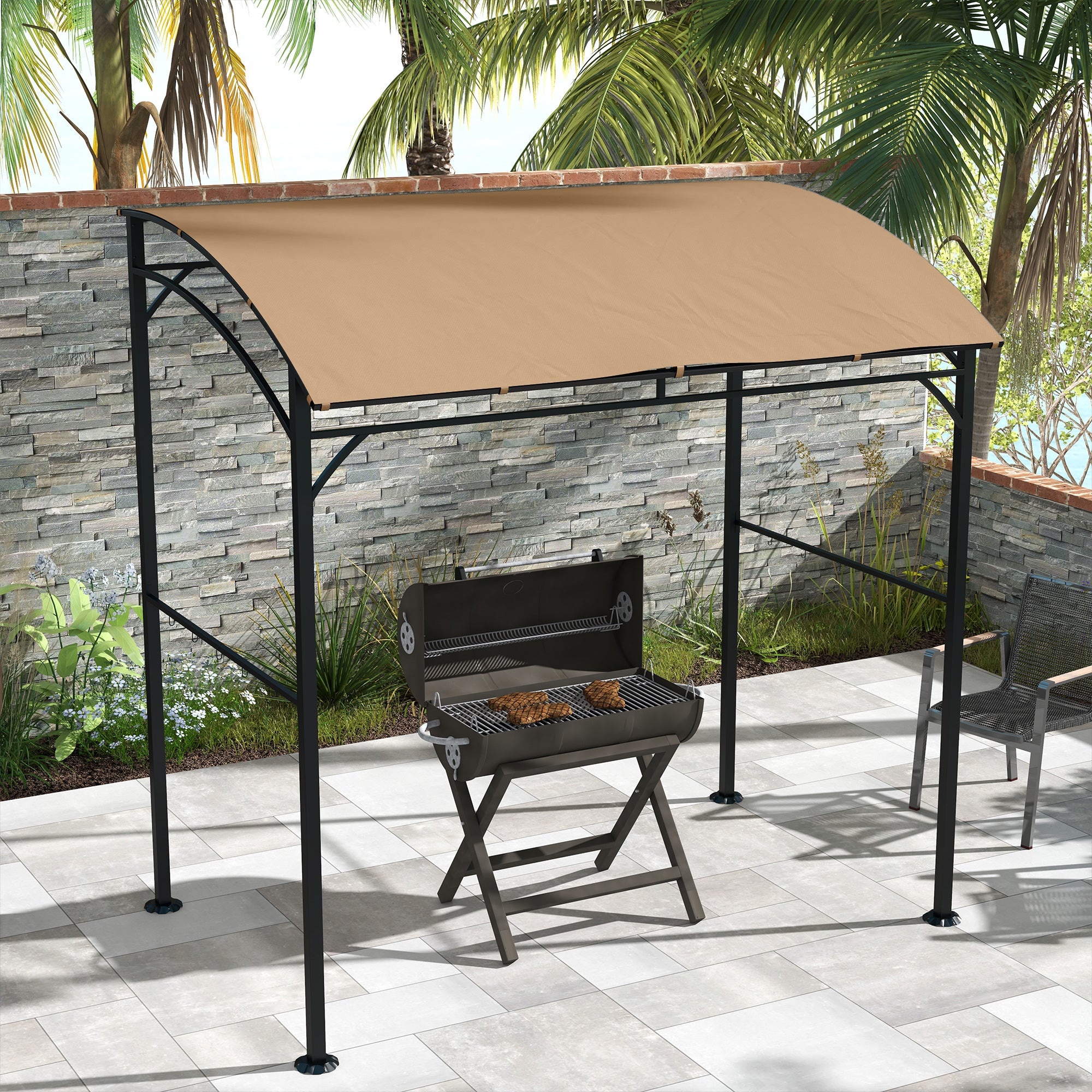 Gazebo pour barbecue avec structure en acier et crochets, marron foncé