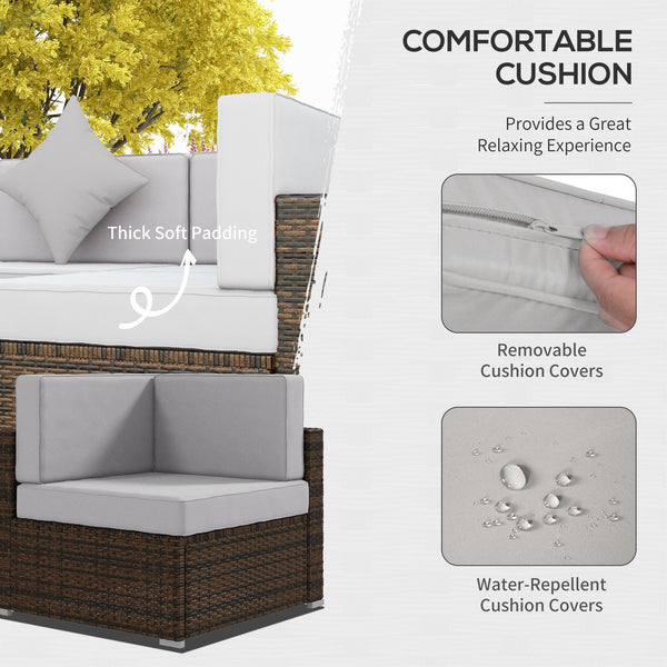 Ensemble de meubles de jardin 9 pièces en osier avec coussin, gris clair