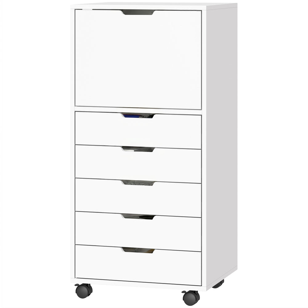 Classeur mobile à 5 tiroirs et armoire, blanc