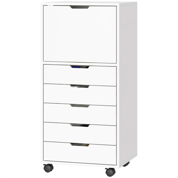Mobile File Cabinet with 5 Drawers and Printer Stand for Home Office White