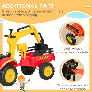 3 in 1 6-wheel excavator, bulldozer with controllable loading trailer and easy-to-use pedals
