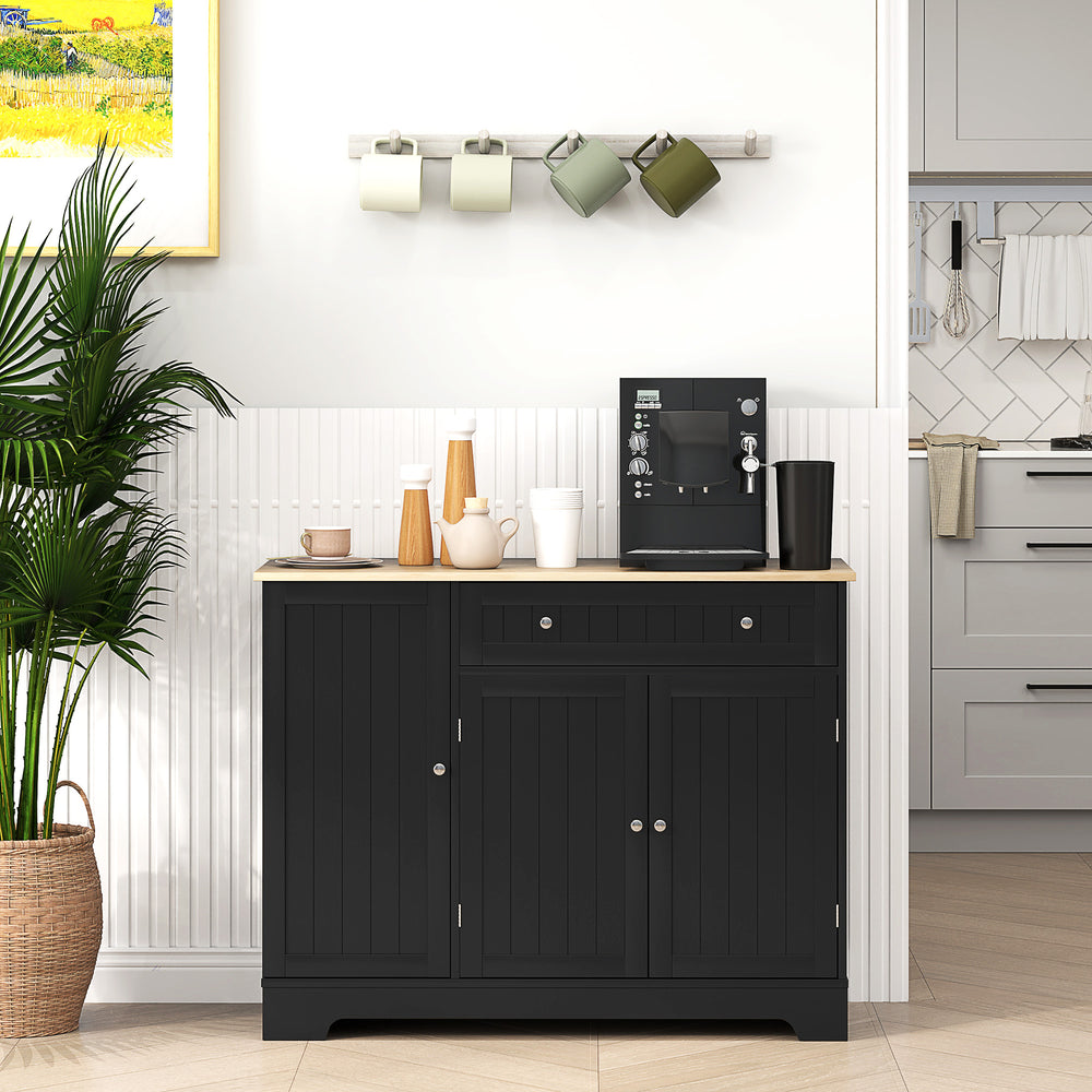 Buffet moderne avec tiroir, étagère réglable, 3 portes, pour salle à manger, noir