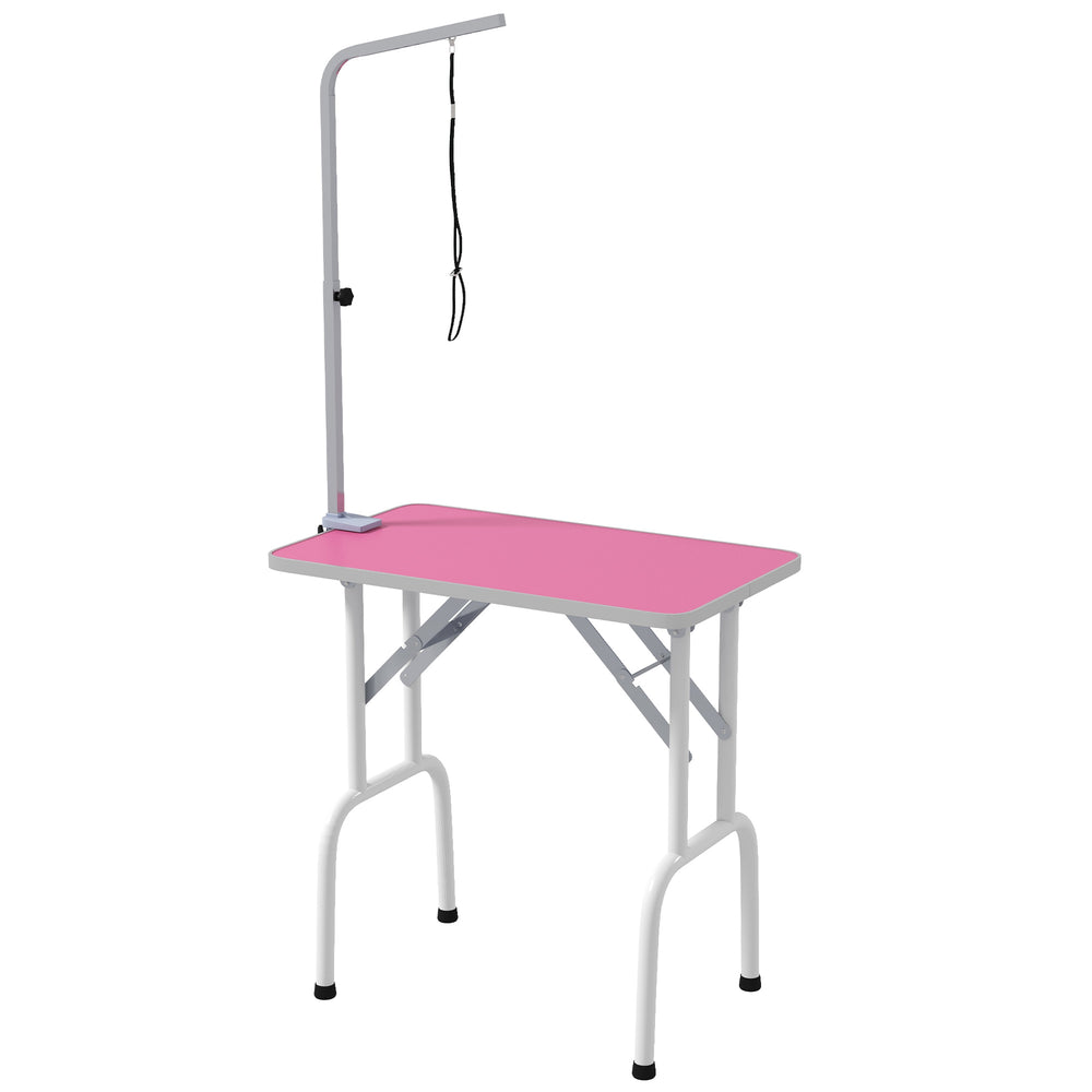 Table de toilettage pliable avec bras réglable et surface antidérapante, rose
