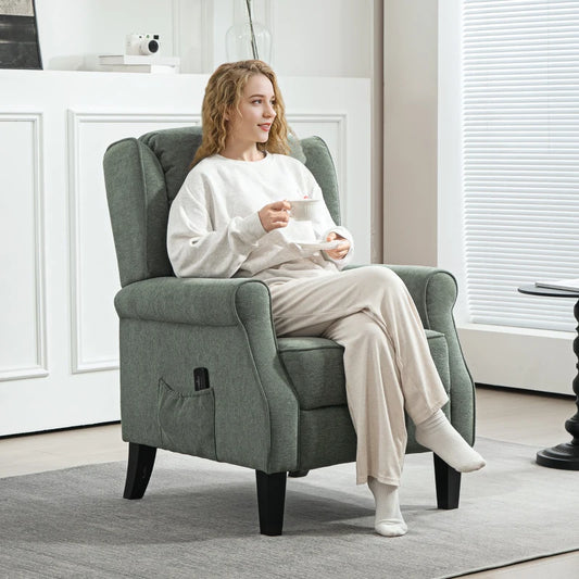 Fauteuil inclinable à massage par vibrations avec repose-pieds extensible, télécommande, vert foncé