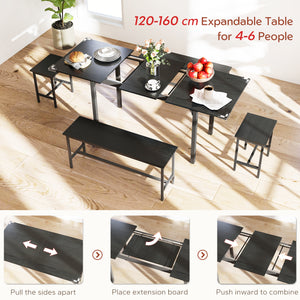 Ensemble de salle à manger pour 4 à 6 personnes, avec 2 bancs et 2 tabourets, pour petits espaces, noir