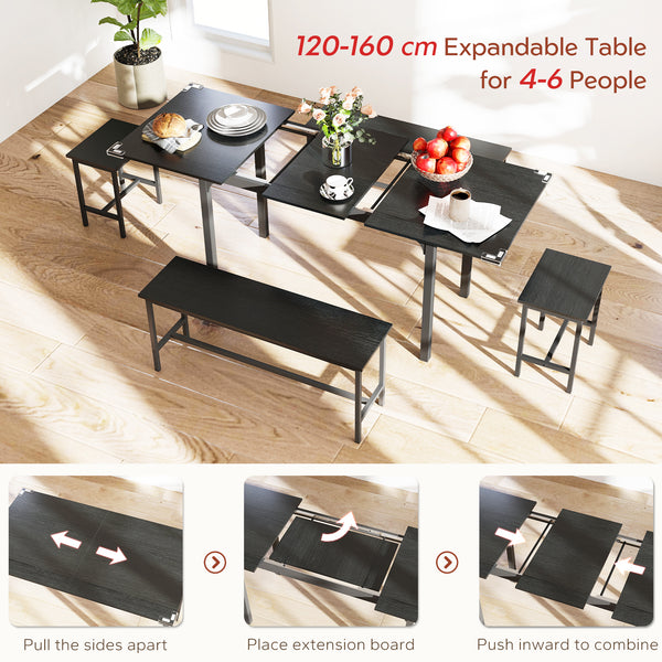 Ensemble de salle à manger pour 4 à 6 personnes, avec 2 bancs et 2 tabourets, pour petits espaces, noir