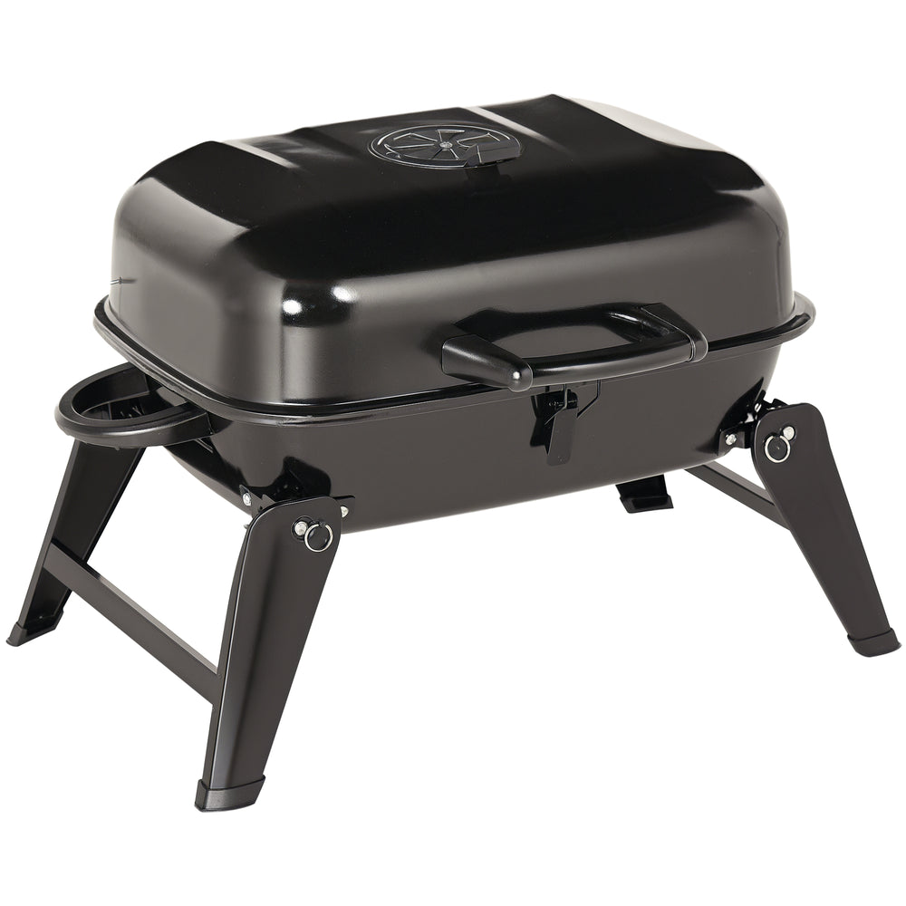 Portable Tabletop Steel Charcoal Grill Foldable Outdoor BBQ Camping Picnic Cooker, 59 x 43 x 39 cm, Black