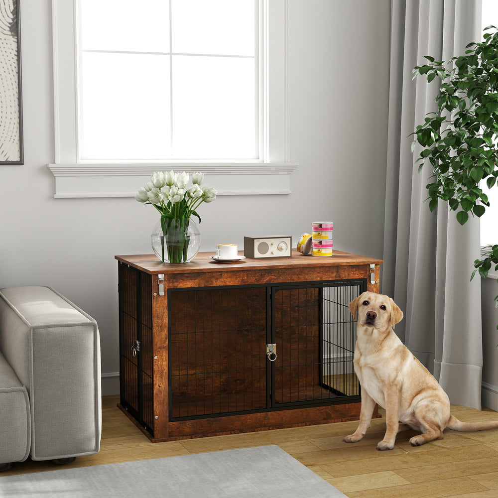 Crate with hinged lid and 2 doors, rustic brown