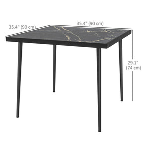 Table de salle à manger d'extérieur avec plateau en verre trempé effet marbre, noire