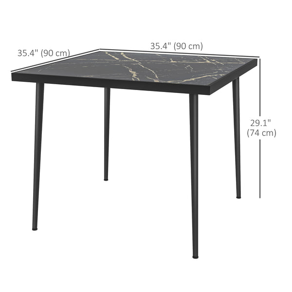 Table de salle à manger d'extérieur avec plateau en verre trempé effet marbre, noire