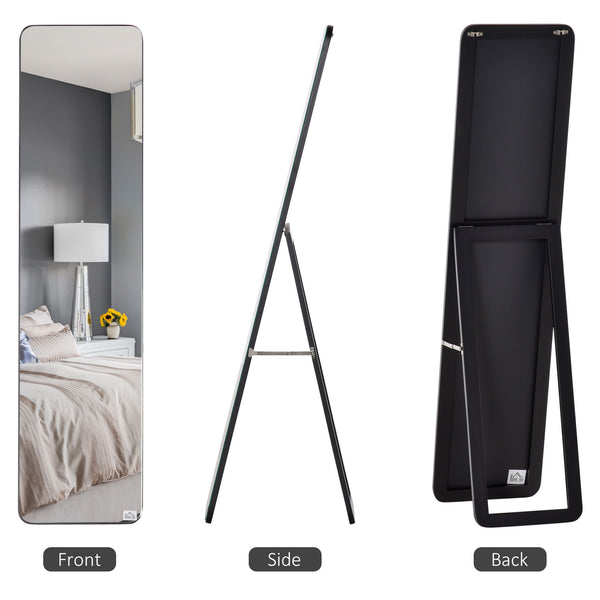 Full length standing mirror with wooden frame, black