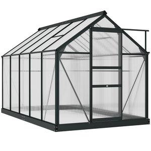 Polycarbonate greenhouse with gutter, vents and sliding door